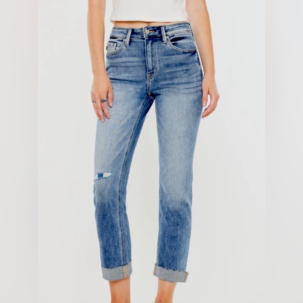 KanCan High Rise Distressed Ankle Straight Jeans Dark Wash 3/25